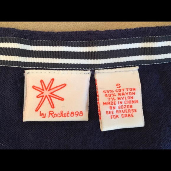 ROCKET 898 Navy & Sand Ruffled Sleeve Sweater - Picture 5 of 5